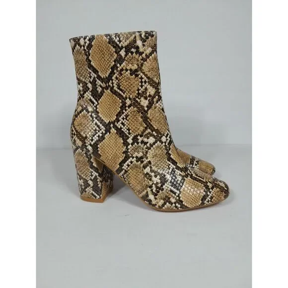 Lulus my generation Snake Reptile block heel women sz 7.5 Boots Bootie Ankle Tan - Picture 2 of 10